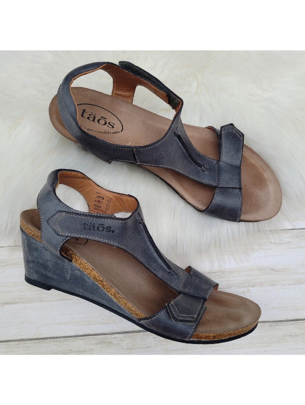 Taos Shoes Gray Sheila Wedge Sandals Cork Platform Comfort Women's 41 US 10-10.5